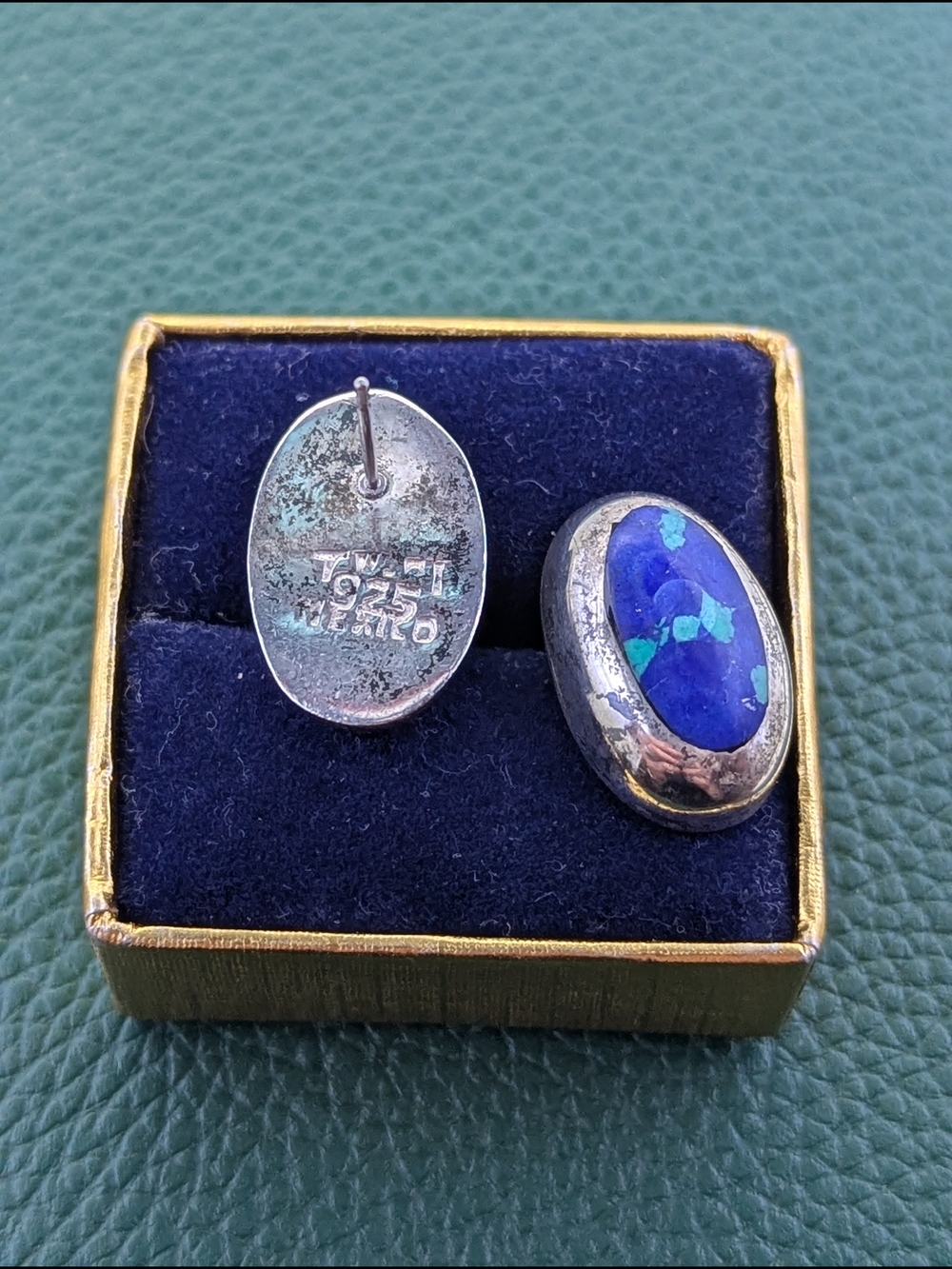 ✨ Vintage Mexican Sterling Silver & Azurite-Malachite Studs ✨ - Picture 3 of 5